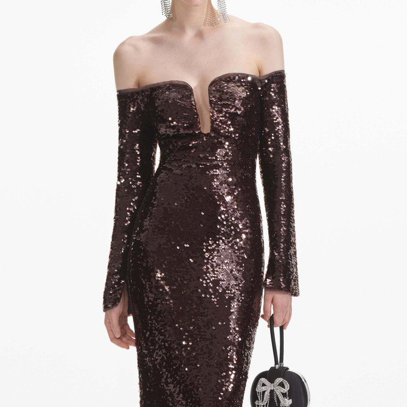 Off-Shoulder Sequin Mermaid Gown H6562
