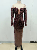 Off-Shoulder Sequin Mermaid Gown H6562