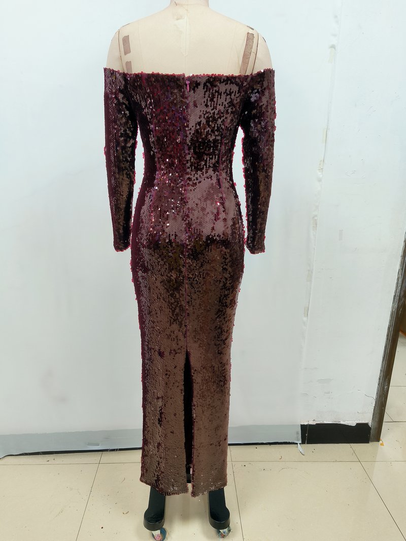 Off-Shoulder Sequin Mermaid Gown H6562