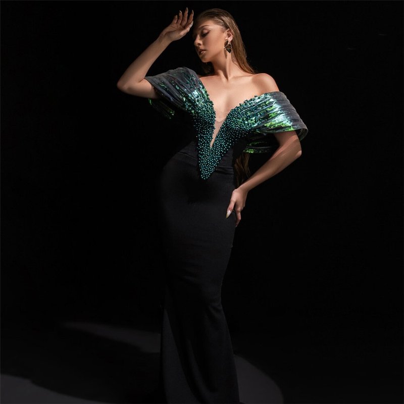Off Shoulder Sequin Mermaid Gown H6828