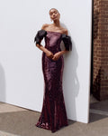 Off-Shoulder Sequin Mermaid Gown H7035