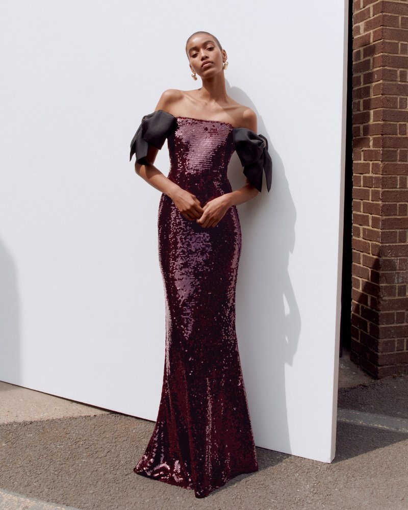 Off-Shoulder Sequin Mermaid Gown H7035