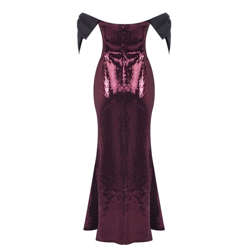 Off-Shoulder Sequin Mermaid Gown H7035