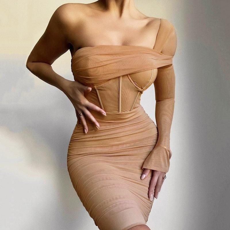Off Shoulder Sheer Bandage Dress H5461
