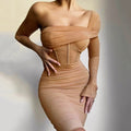 Off Shoulder Sheer Bandage Dress H5461