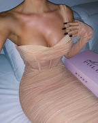 Off Shoulder Sheer Bandage Dress H5461