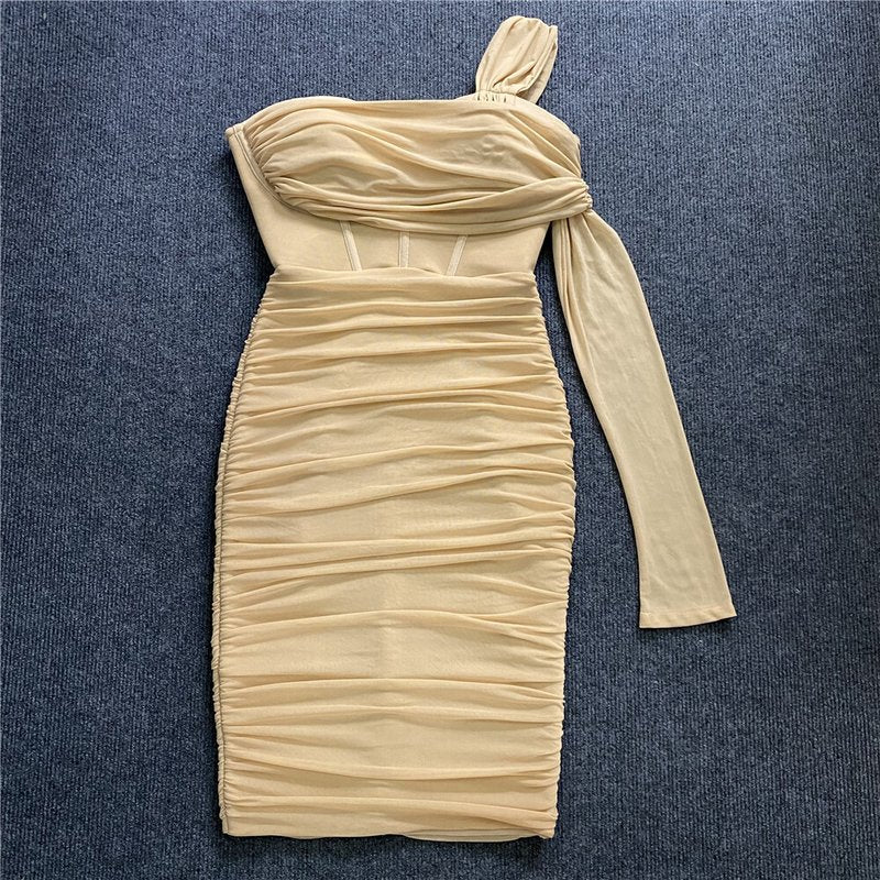 Off Shoulder Sheer Bandage Dress H5461