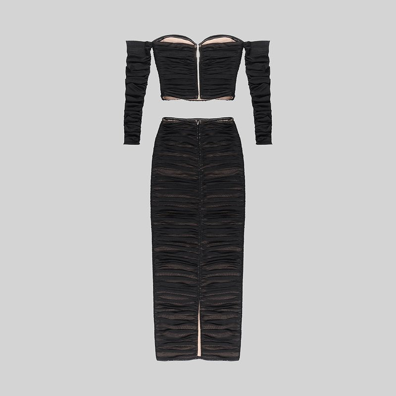 Off-Shoulder Sheer Ruched Cocktail Dress H6012