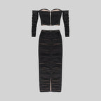 Off-Shoulder Sheer Ruched Cocktail Dress H6012