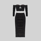 Off-Shoulder Sheer Ruched Cocktail Dress H6012