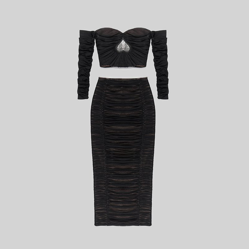 Off-Shoulder Sheer Ruched Cocktail Dress H6012