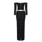 Off-Shoulder Sheer Ruched Cocktail Dress H6012