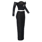 Off-Shoulder Sheer Ruched Cocktail Dress H6012