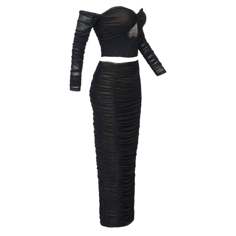 Off-Shoulder Sheer Ruched Cocktail Dress H6012