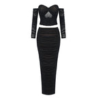 Off-Shoulder Sheer Ruched Cocktail Dress H6012