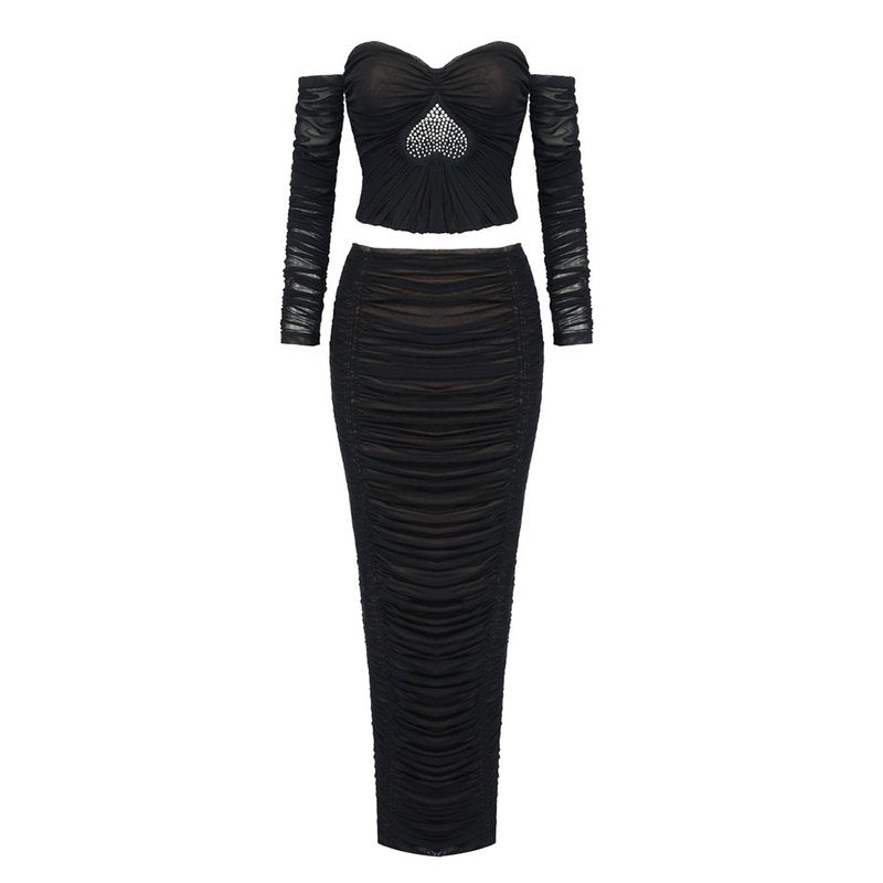 Off-Shoulder Sheer Ruched Cocktail Dress H6012