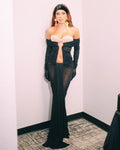 Off-Shoulder Sheer Ruched Maxi Dress H6199