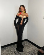 Off-Shoulder Sheer Ruched Maxi Dress H6199