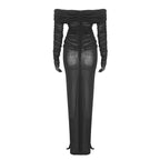 Off-Shoulder Sheer Ruched Maxi Dress H6199