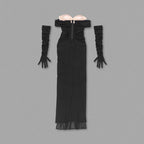 Off-Shoulder Sheer Ruched Maxi Dress H6199