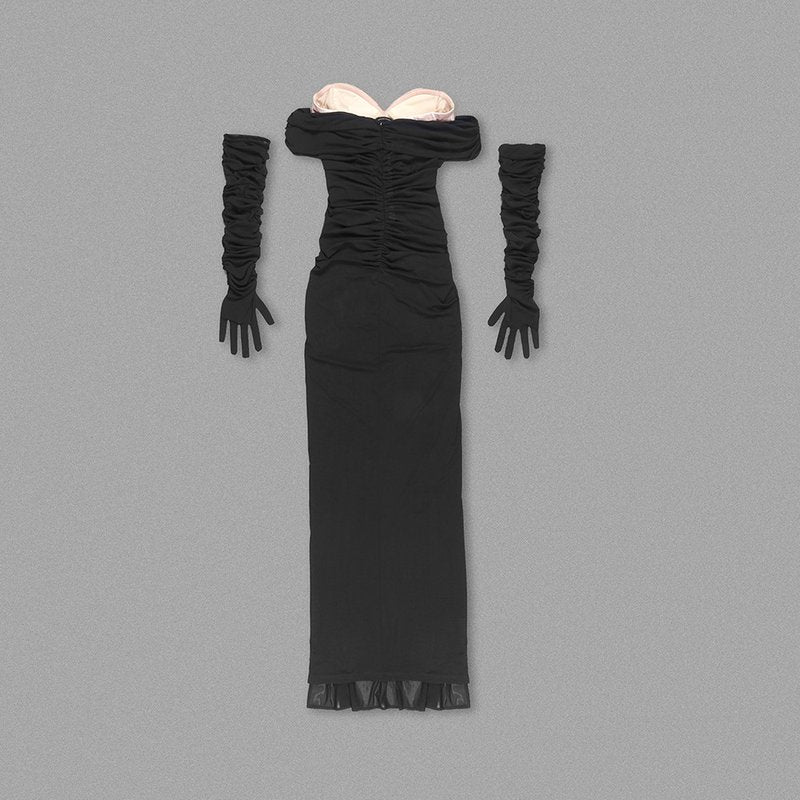 Off-Shoulder Sheer Ruched Maxi Dress H6199