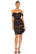 Off Shoulder Sheer Striped Bandage Dress H6063