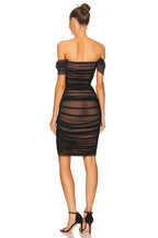 Off Shoulder Sheer Striped Bandage Dress H6063