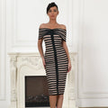 Off Shoulder Striped Bandage Dress H5915