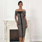 Off Shoulder Striped Bandage Dress H5915