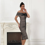 Off Shoulder Striped Bandage Dress H5915