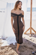 Off Shoulder Striped Bandage Dress H5915