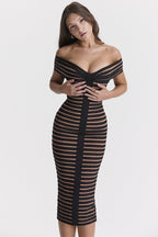 Off Shoulder Striped Bandage Dress H5915
