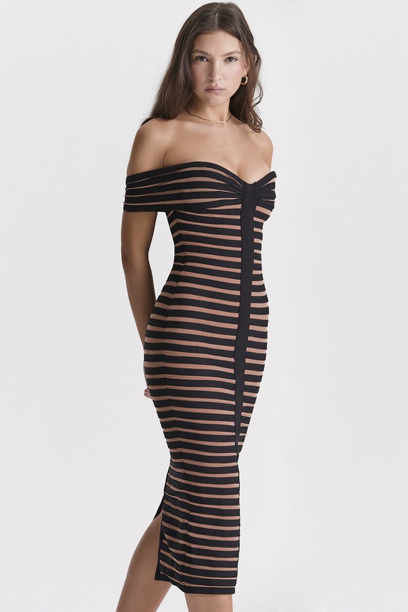 Off Shoulder Striped Bandage Dress H5915