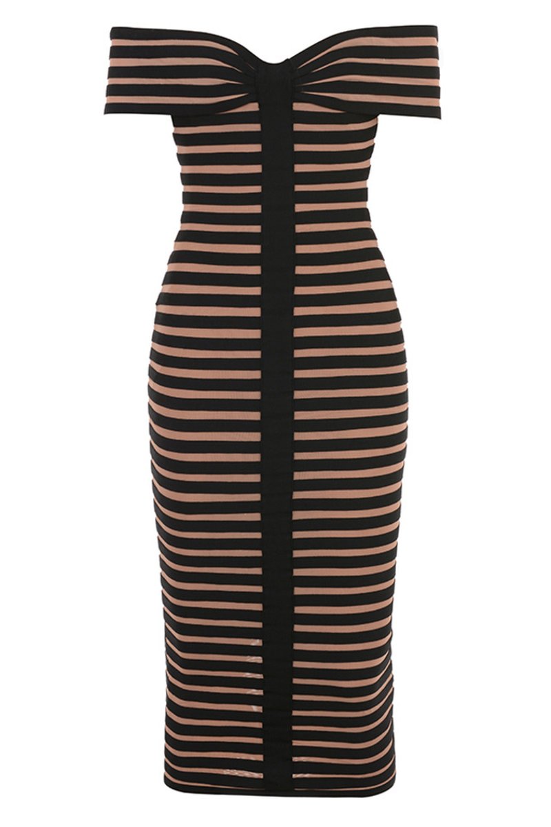 Off Shoulder Striped Bandage Dress H5915