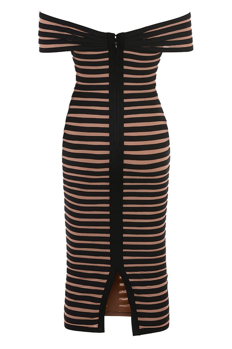Off Shoulder Striped Bandage Dress H5915