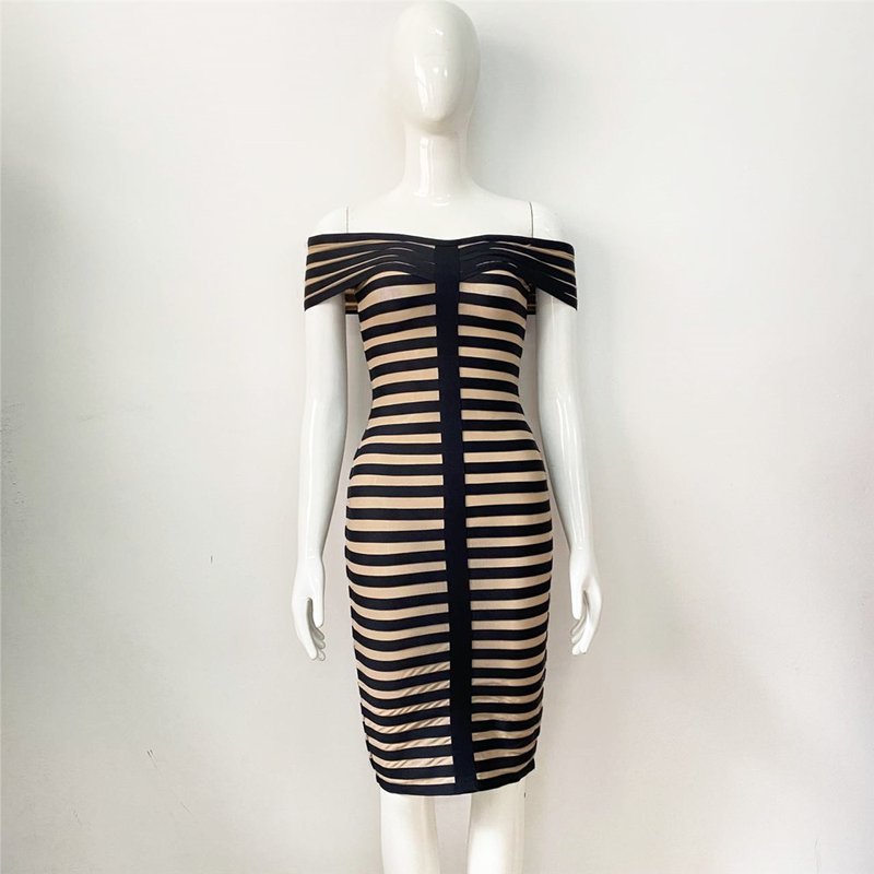 Off Shoulder Striped Bandage Dress H5915