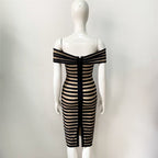 Off Shoulder Striped Bandage Dress H5915
