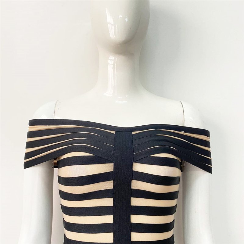 Off Shoulder Striped Bandage Dress H5915
