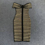 Off Shoulder Striped Bandage Dress H5915