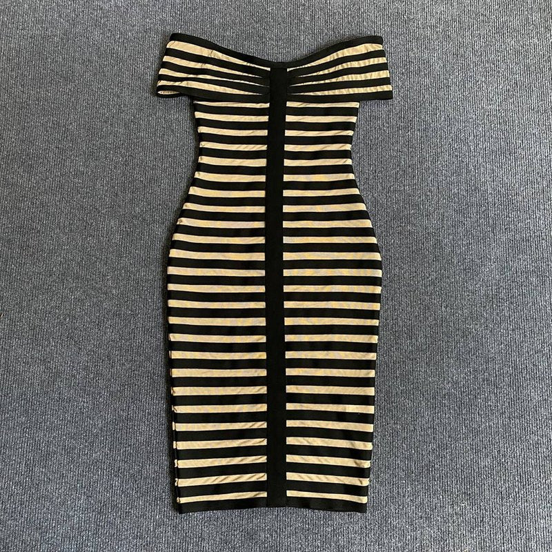 Off Shoulder Striped Bandage Dress H5915