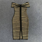 Off Shoulder Striped Bandage Dress H5915