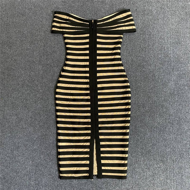 Off Shoulder Striped Bandage Dress H5915