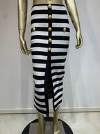 Off-Shoulder Striped Button Midi Dress H6499