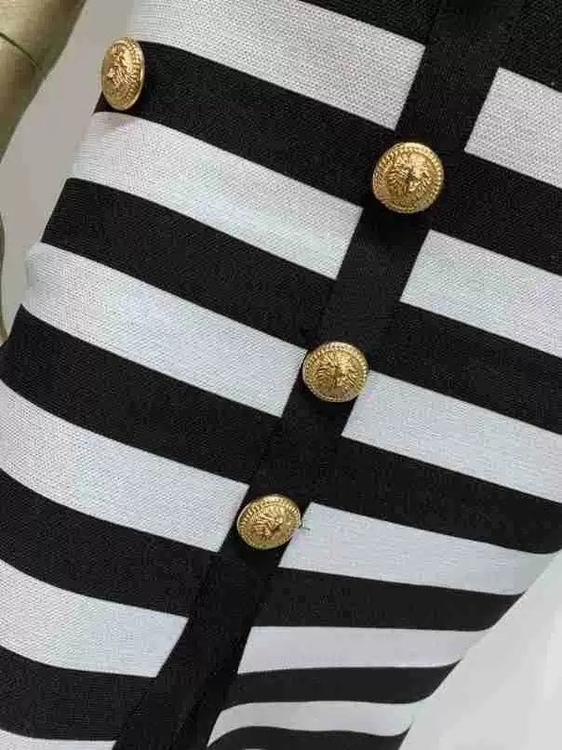 Off-Shoulder Striped Button Midi Dress H6499