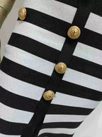 Off-Shoulder Striped Button Midi Dress H6499