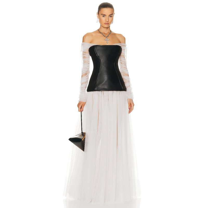 Off-Shoulder Tulle Maxi Dress H6078