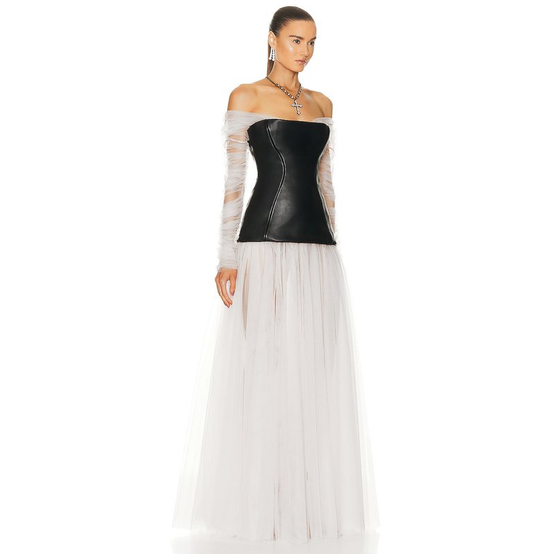 Off-Shoulder Tulle Maxi Dress H6078