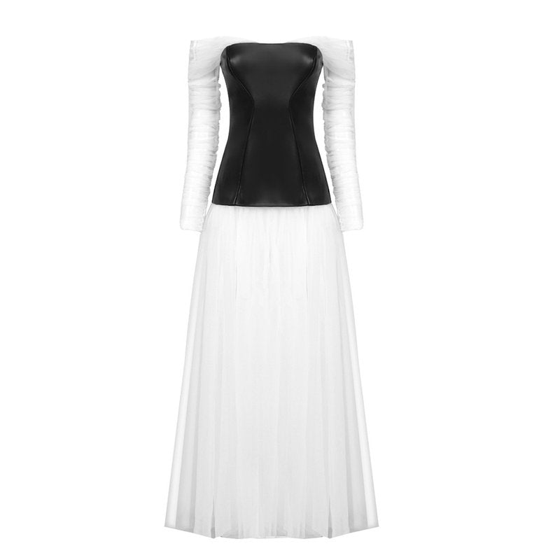 Off-Shoulder Tulle Maxi Dress H6078
