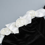 Off-Shoulder Velvet Gown with Floral Bow H6433