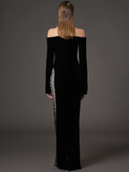 Off Shoulder Velvet Gown with Sequin Panel H6688